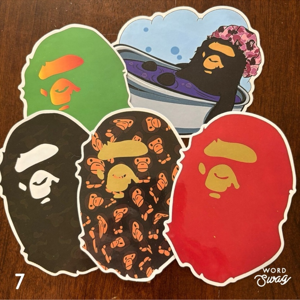 BAPE A Bathing Ape Head Sticker Pack of 5 - Multicolor New